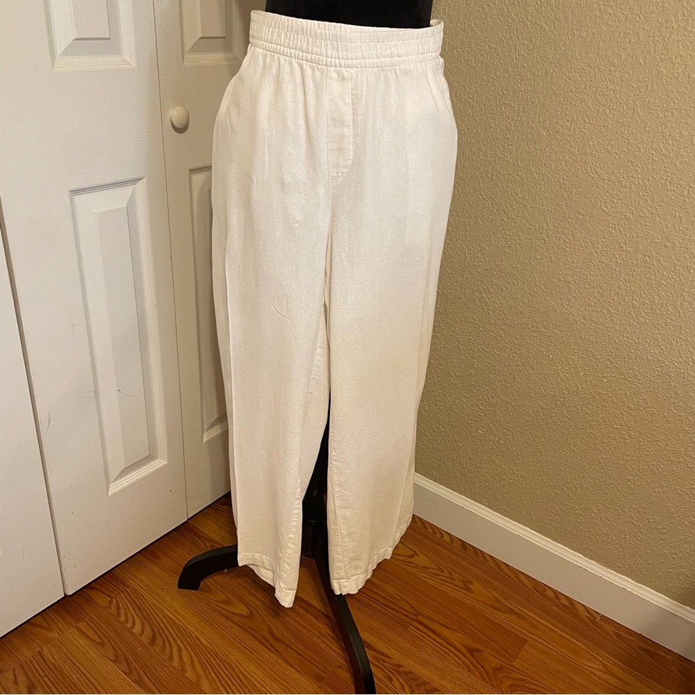Women’s L old navy high waisted white linen pants elasticized drawstring waist - Picture 9 of 11